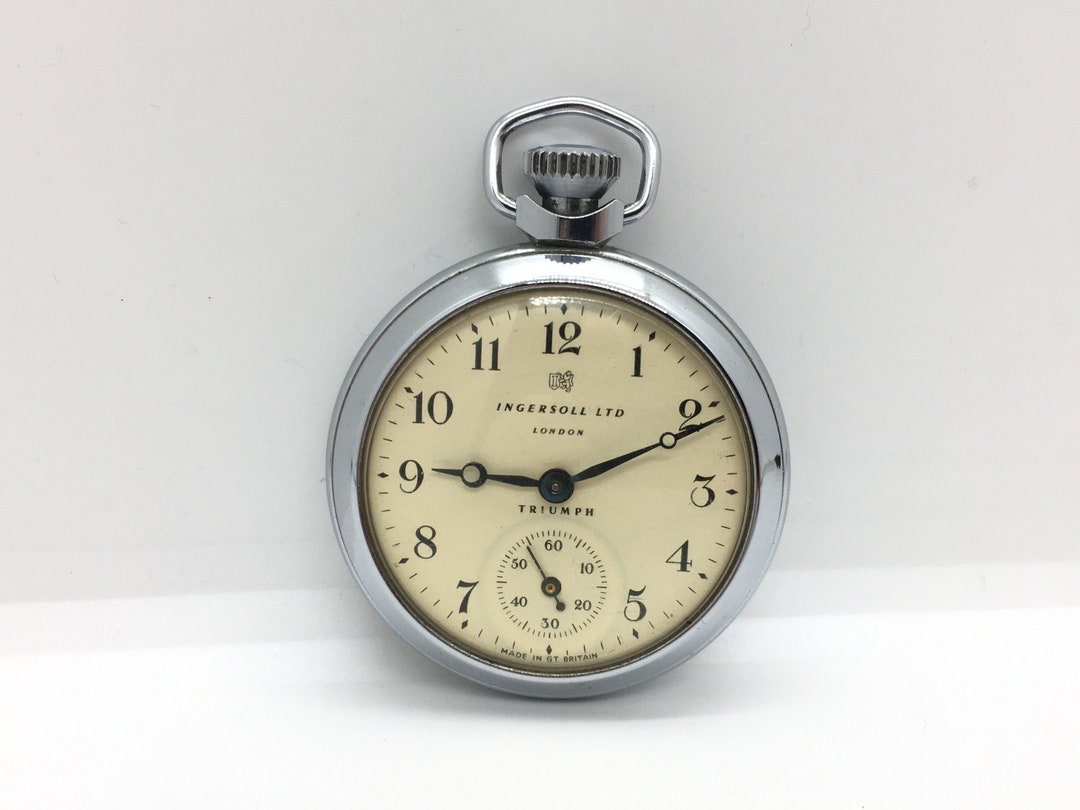 Classic Mens Ingersoll Triumph Pocket Watch in Chrome Case Working but