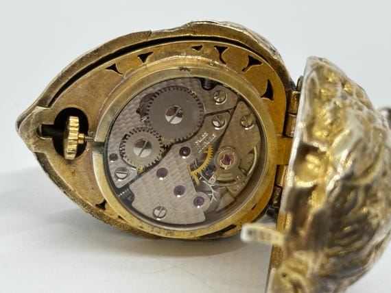 Miniature Solid Silver Gilt Walnut shaped Pocket … - image 6