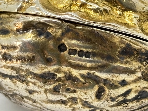 Miniature Solid Silver Gilt Walnut shaped Pocket … - image 7