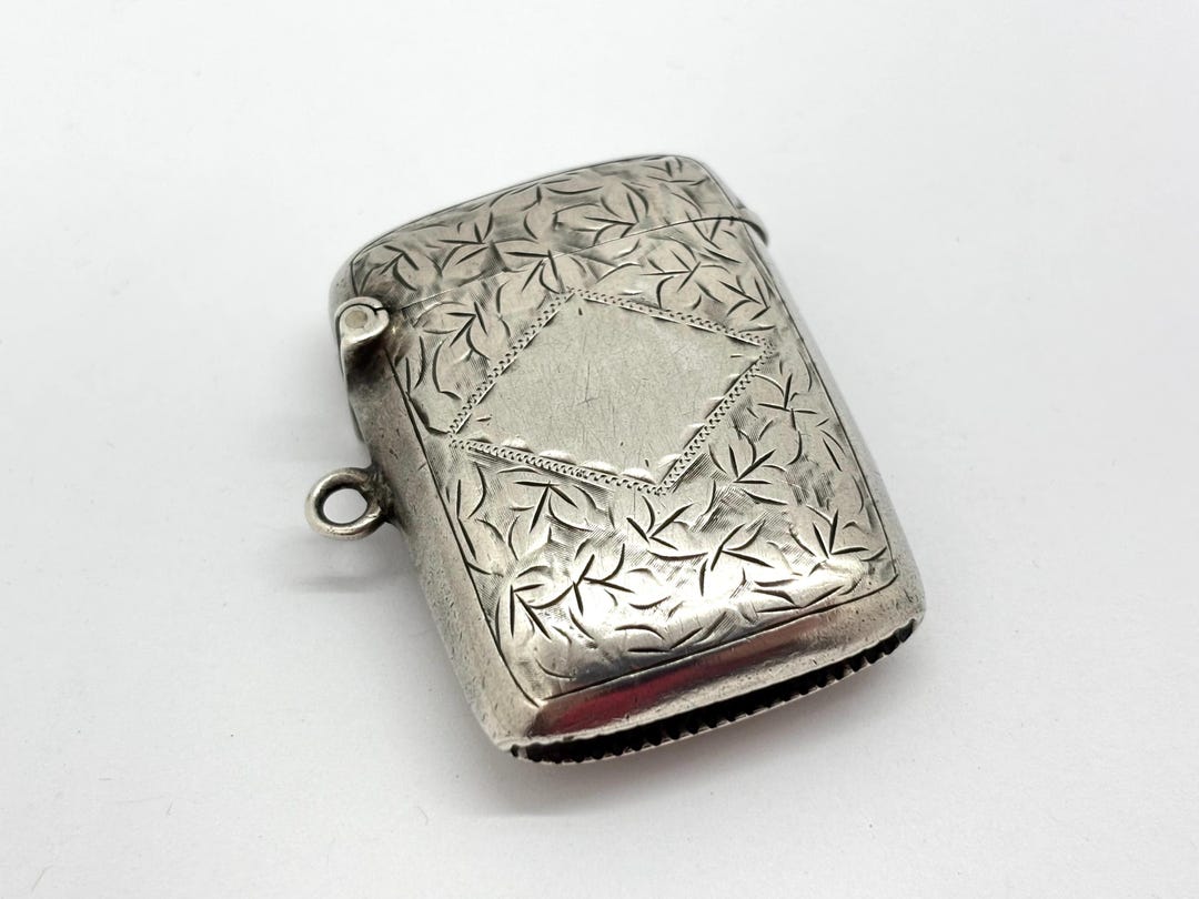 Antique Sterling Silver Vesta Case / Match Safe Fob With Foliate Style ...
