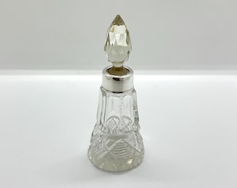 Small antique 1920s sterling silver mounted cut glass perfume / scent bottle - dressing table or bathroom item