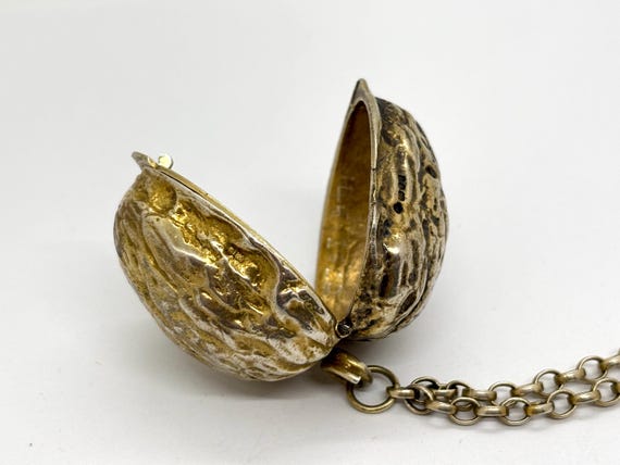 Miniature Solid Silver Gilt Walnut shaped Pocket … - image 10