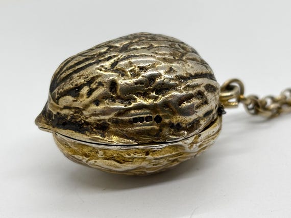 Miniature Solid Silver Gilt Walnut shaped Pocket … - image 4