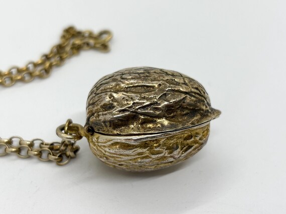 Miniature Solid Silver Gilt Walnut shaped Pocket … - image 2