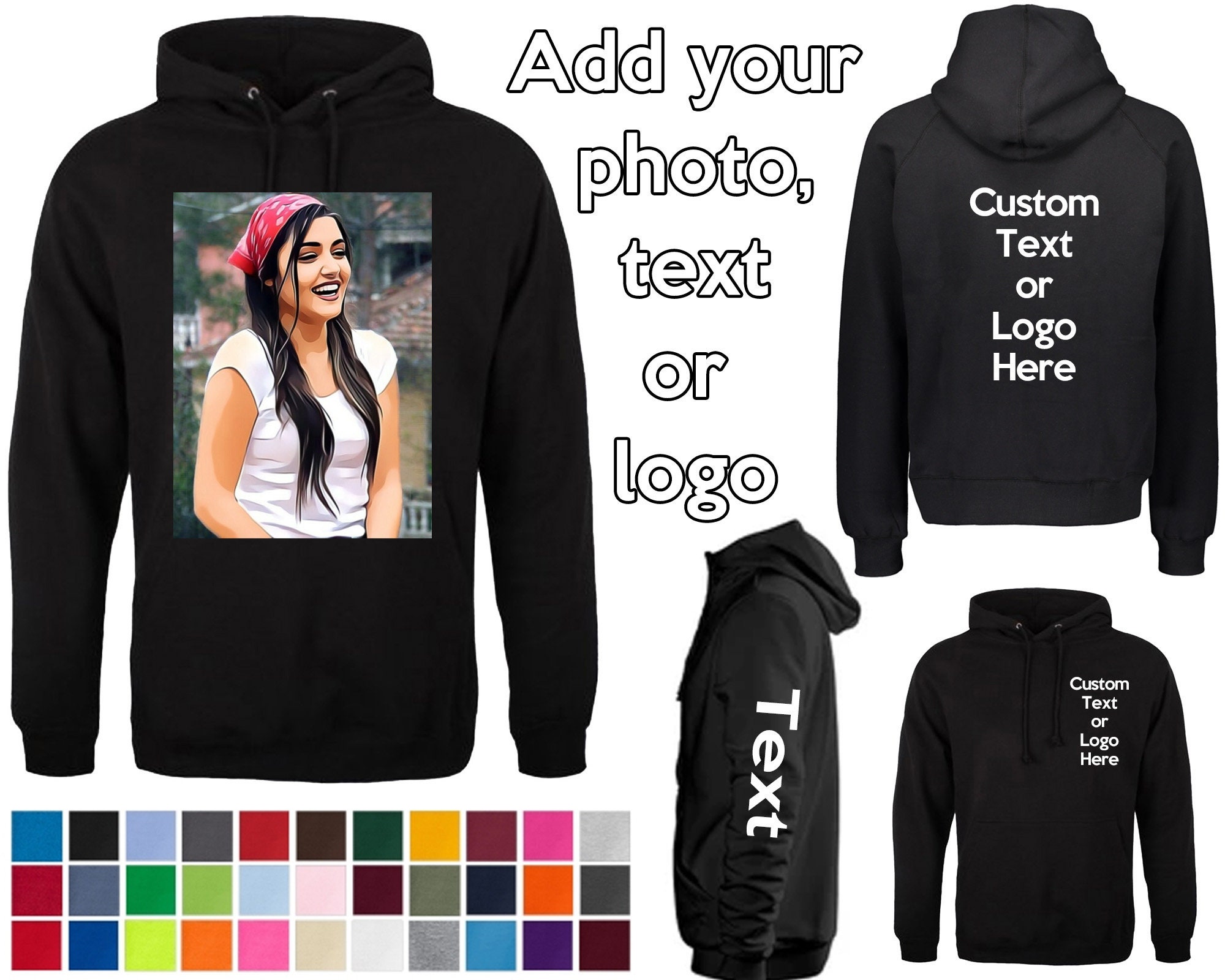 Custom Printed Hoodie Unisex Personalised Any Name Text or - Etsy UK