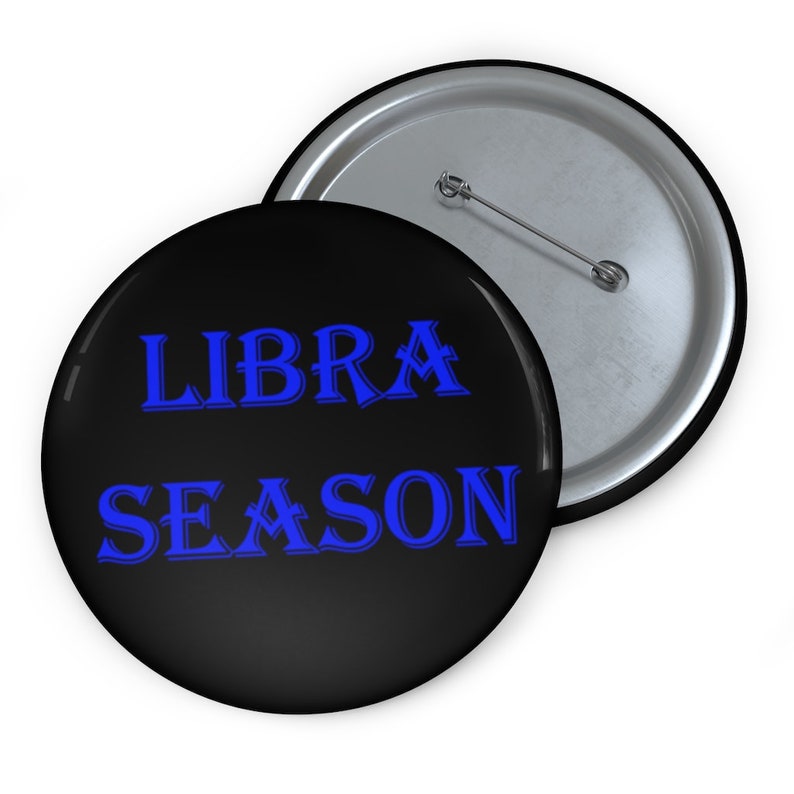 Libra Season Pin Button blue text