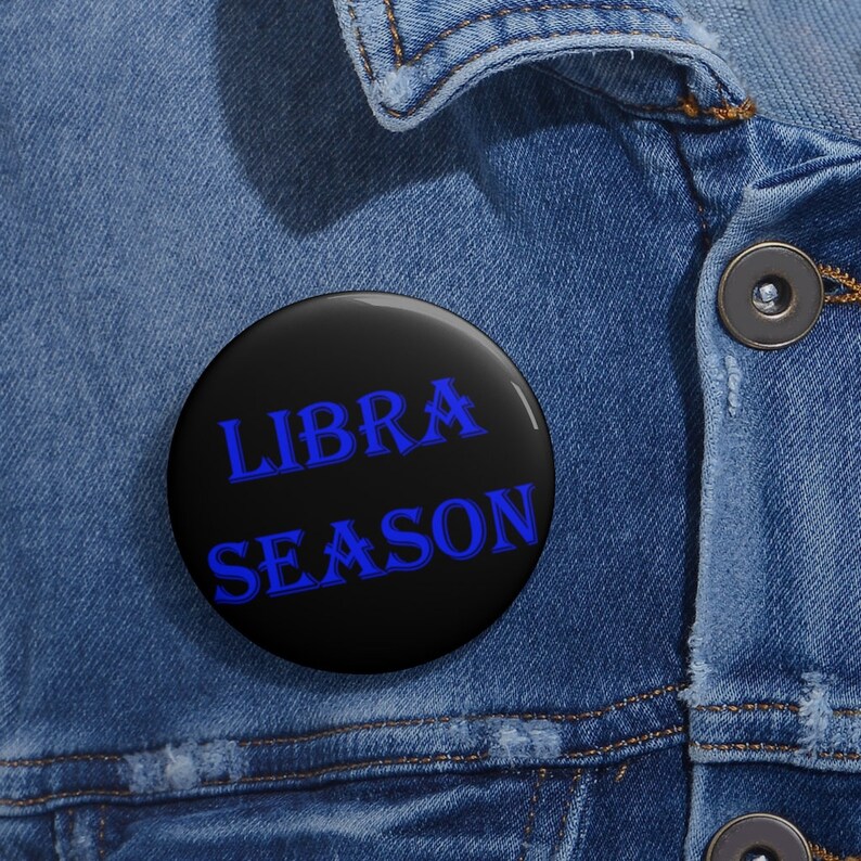 Libra Season Pin Button blue text