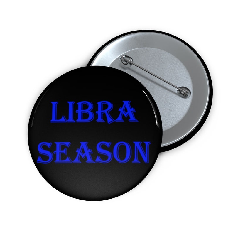 Libra Season Pin Button blue text