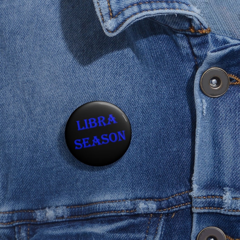 Libra Season Pin Button blue text
