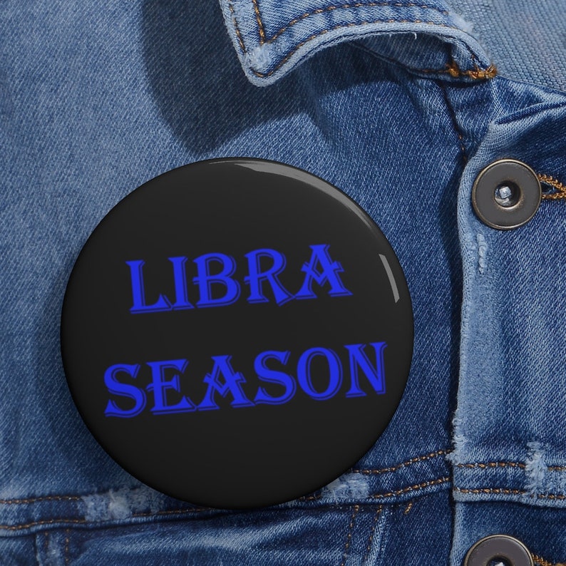 Libra Season Pin Button blue text