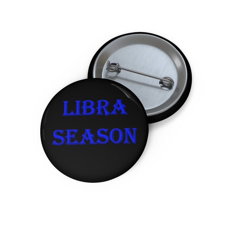 Libra Season Pin Button blue text