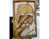 wooden carved painting, quot old man 39 s Face quot , wood, interior, beautiful gift, on the wall, solid beech, handmade, hand-painted, high quality