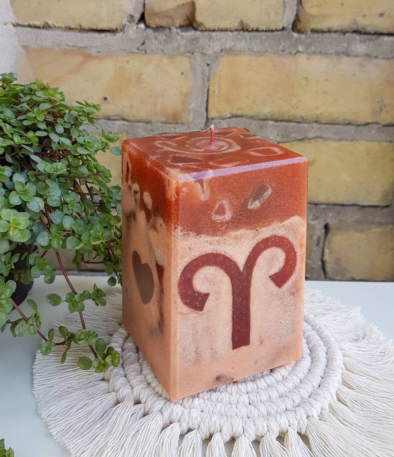 Zodiac Candle, Large, With Motif, for Astrology Fans, Square, in 5