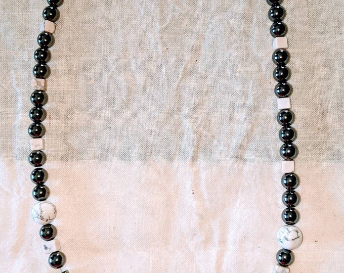 Hematite and Howlite Fan Necklace