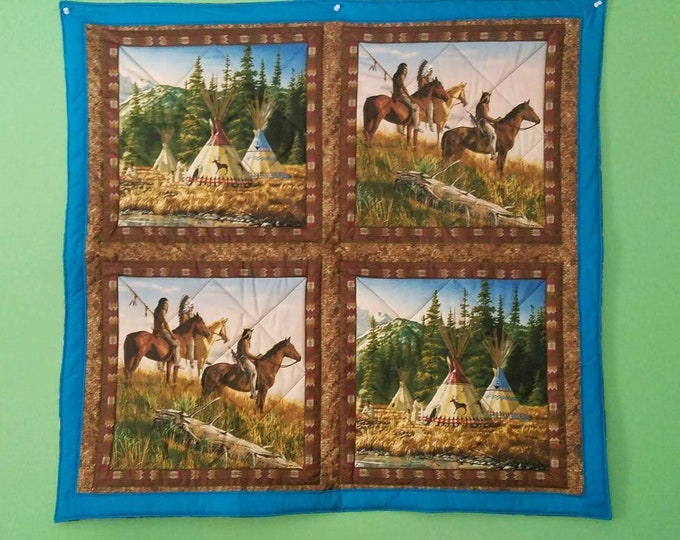 Quilted Tipi and Natives on Horses