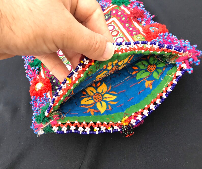 Tribal kuchi handmade vintage silk embroidery purse