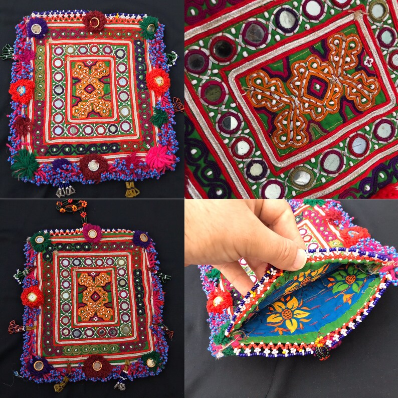 Tribal kuchi handmade vintage silk embroidery purse