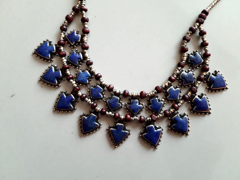 Tribal kuchi double layer fashion lapis lazuli beaded necklace