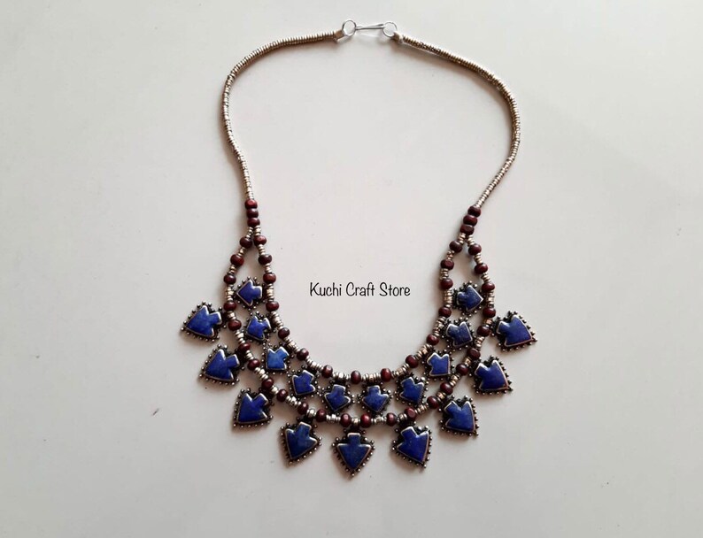 Tribal kuchi double layer fashion lapis lazuli beaded necklace
