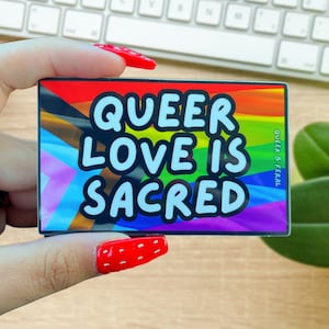 Queer Love Is Sacred Vinyl Sticker, LGBT Laptop Decal, Waterproof Sticker, LGBTQIA, Gifts for Queer Couples, Pride Flag Decal, WLW Stickers