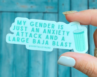 LGBT Sticker, Taco Bell Sticker, Baja Blast Sticker, Teal Sticker, Pronouns Sticker, Queer Sticker, Gender Identity Sticker, Anxiety Sticker
