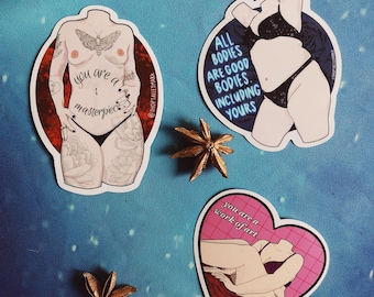 Body Positive Vinyl Sticker Decal Set // Body Posi Sticker, Plus Size Sticker, Body Positivity, Women's Sticker, Feminine Sticker, Femme