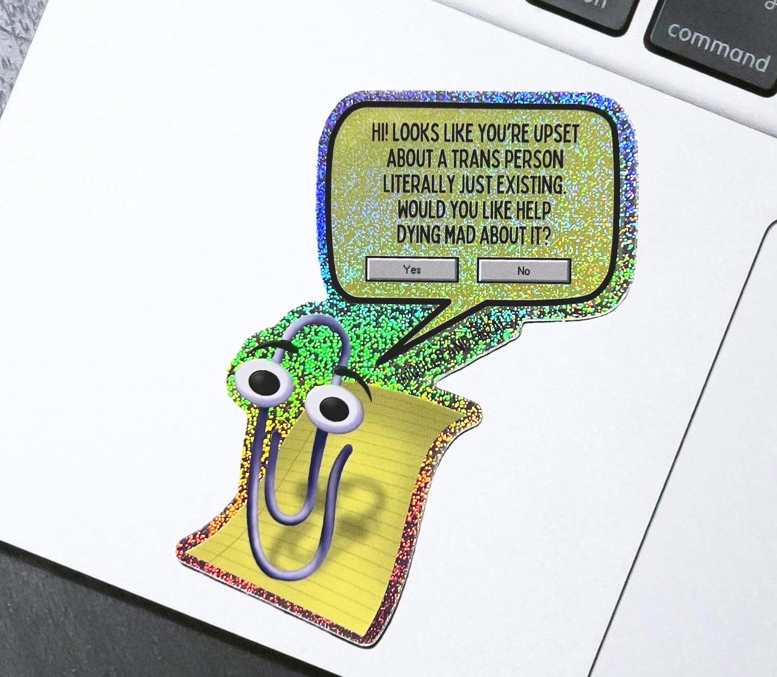 Trans Rights Clippy Millennial Clippy Vinyl Sticker, Microsoft Stickers, Trans Meme Decals ...