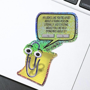 Millennial Clippy Vinyl Aufkleber, Microsoft Aufkleber, Trans Meme Aufkleber, LGBT Akzeptanz, Transgender, sarkastischer Aufkleber, Büroklammer