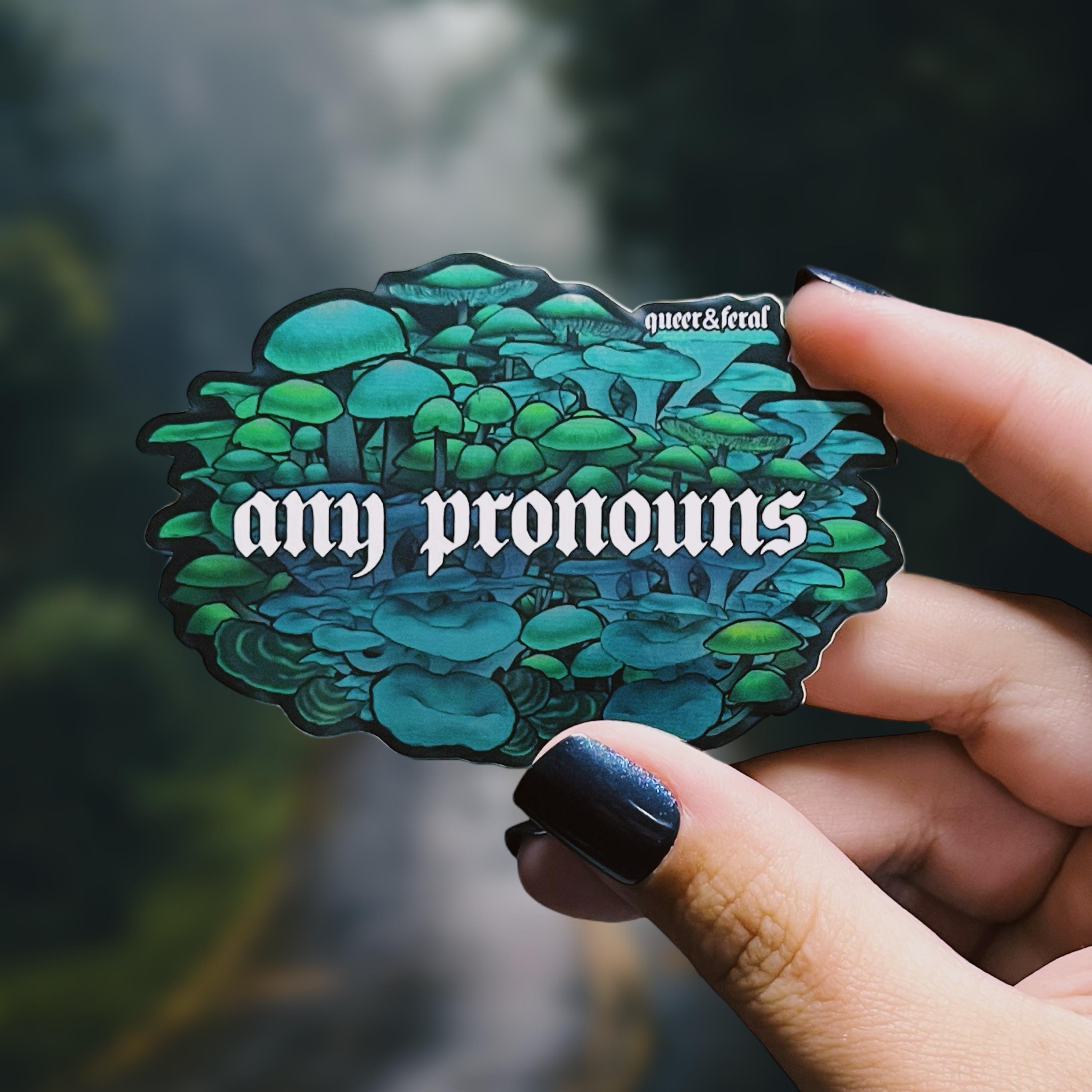 Any Pronouns Vinyl Sticker, Cottagecore, Transgender Pride Stickers, Mushroom Decal, Pastel Goth Decals, LGBTQ Non-Binary, LGBTQIA, Queer