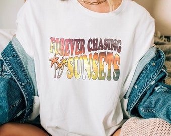 Forever Chasing Sunsets Shirt, Beach Coverup TShirt, Trendy Aesthetic Graphic Tee, Gift for Beach Lover, Summer Vacation Shirt, Palm Trees