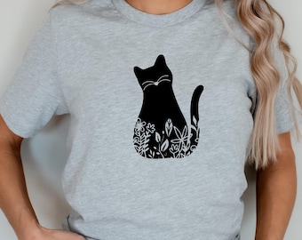 Cat Graphic Tee, Floral Cat Shirt, Cat Shirts for Women, Cute Cat Shirt, Cat Mom Shirt, Gift for Cat Lover, Cat Lover Gift, Cat Mama Gift