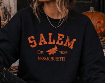 Sweatshirt Salem - vintage Massachusetts ronde hals, Witch City Halloween-outfit, reisshirts meisjes