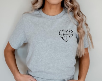 Basketball Heart Shirt, Basketball Mom, Distressed Basketball Graphic Tee, Basketball Shirt for Women, Basketball Fan,Basketball Season Gift