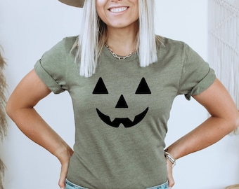 Camiseta de cara de calabaza, camiseta de Halloween, camiseta de Halloween, camiseta de Jack O'Lantern, camiseta de calabaza, camiseta de calabaza, disfraz de Halloween fácil, calabaza