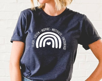 Rainbow Teaching Shirt, Teacher Shirts, Boho Graphic Tee, Rainbow Teacher TShirt, Teacher Gift Ideas, Teacher Appreciation, Teacher T-Shirt