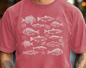 Vintage Fish Graphic T-Shirt: Retro Tattoo Style Angler Tee, Minimalist Fishing Gift