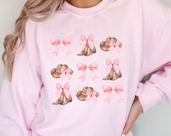 Pink Cowgirl Sweatshirt, Coquette Cowgirl Crewneck, Girly Cowgirl Sweater, Coquette Bow Shirt, Western Coquette Aesthetic T Shirt Gift