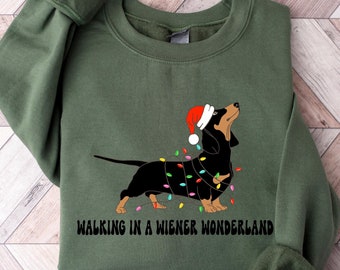 Christmas Dachshund Sweatshirt: Funny Doxie Holiday Pullover, Wiener Wonderland Crewneck, Dog Mama Gift