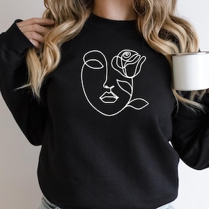 Abstract Face, Aesthetic Crewneck Sweatshirt, Line Drawing, Woman&#39;s Face Shirt, Art Shirt, Fantastic Design, Minimalist, Abstract Design