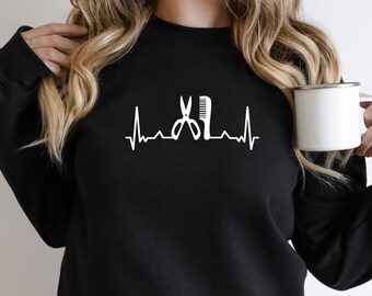 Sweatshirt herenkapper, herenkapper ronde hals, cadeau kapper, cadeau kapper, cadeau kapper, cadeau voor kapper, hartslag haarstylist, kapsalon