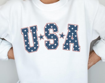 Retro USA Sweatshirt: Patriotic 4th of July Star Crewneck, Independence Day Fireworks Outfit