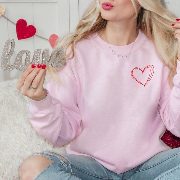 Heart Sweatshirt, Cute Valentines Day Shirt, Womens Valentine, Cute Pocket Heart Crewneck, Valentines shirt, Valentines Outfit, Gift for Her