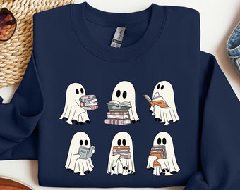 Ghost Reading Books Sweatshirt: Bookish Halloween Crewneck, Funny Librarian or Teacher Gift