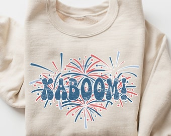 Sudadera Kaboom Fireworks: camiseta gráfica patriótica del 4 de julio, atuendo divertido para el Día de la Independencia