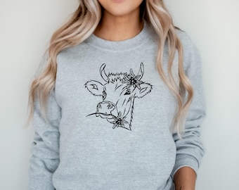 Kuh Rundhals Sweatshirt, Kuh Shirts für Frauen, Kuh Grafik T-Shirt, Kuh Liebhaber Shirt, Kuh Mädchen, Milchviehbetrieb, süßes Kuh Shirt, Geschenk für Kuh Liebhaber