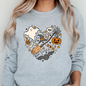 Cute Love Halloween Sweatshirt, Pumpkin Ghost Sweater, Jack-o-Lantern Sweatshirt, Halloween Crewneck, Spooky Season Gift, Fall Shirts