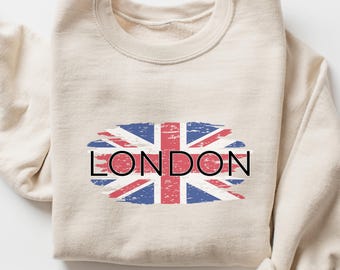 London-tröja: Sliten brittisk flagga-tröja, brittisk semestersouvenir