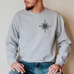 Unisex Compass Sweatshirt, Wanderlust and Outdoor Gear, Hiking Crewneck, All Those Who Wander Are Not Lost, Compass Gift for Him for Her