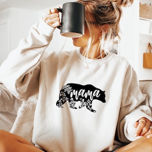 Mama Bär Sweatshirt: Blumen Mutter Rundhalsausschnitt, Blumen Muttertagsgeschenk