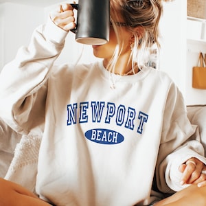 Newport Beach Sweatshirt - California Vacation Crewneck, Preppy Varsity Style Souvenir